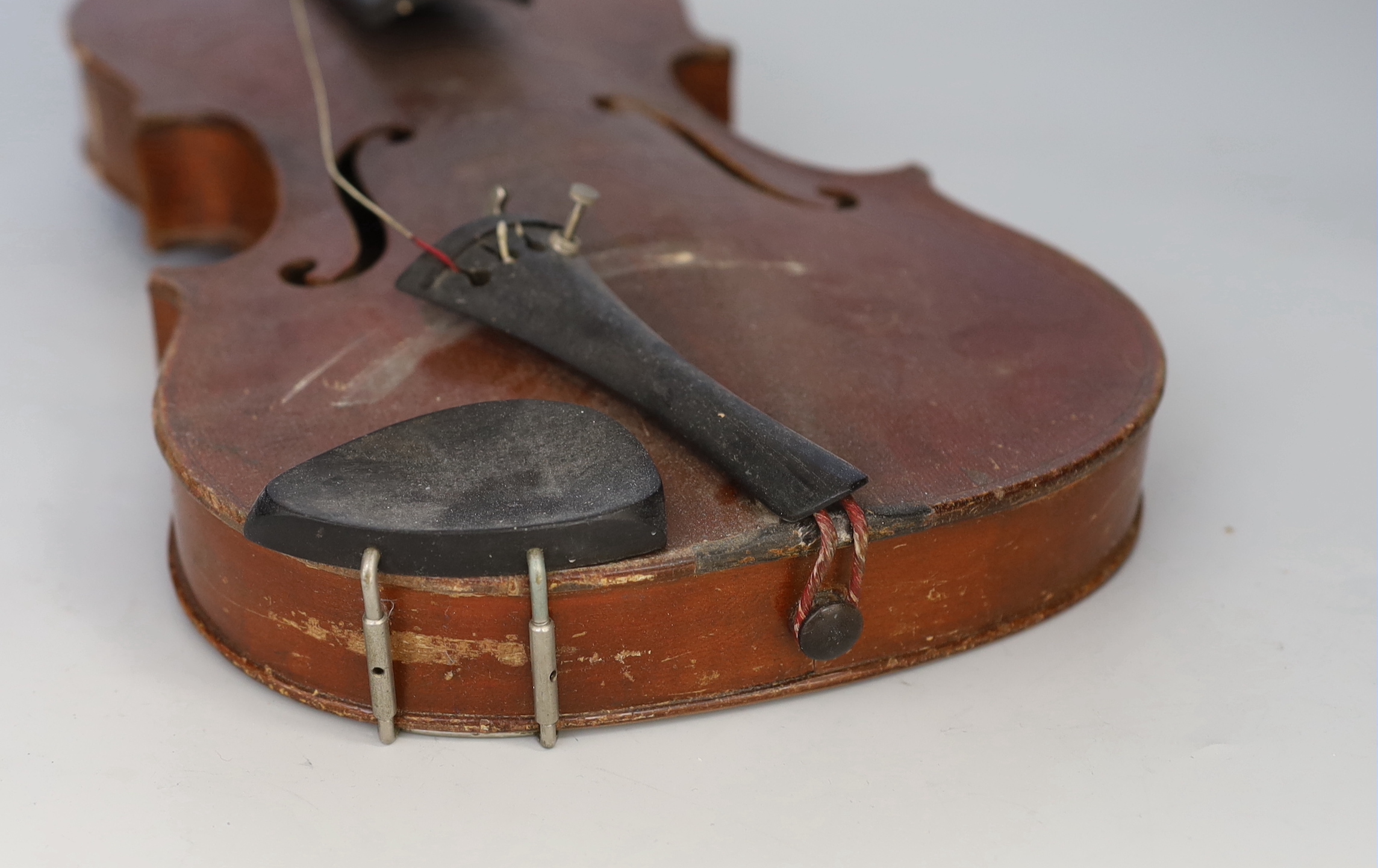 A full sized German violin and case, violin 60cm long
